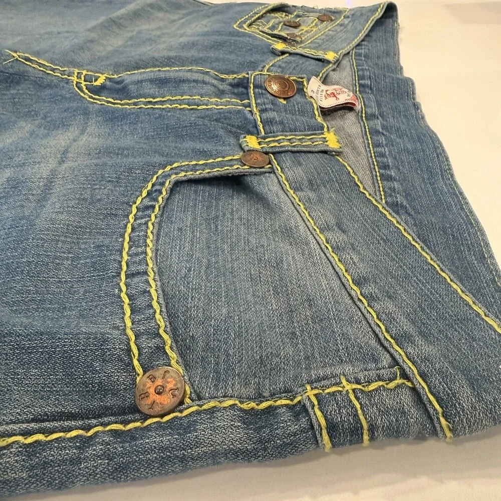 Y2K TRUE Religion World Tour Bobby Super T Men's 42 Jeans Neon Green‎ Stitch